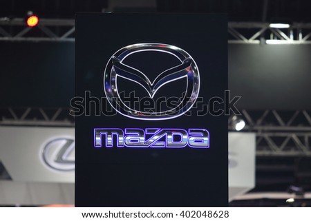 BANGKOK, THAILAND - MARCH 28,2016(Exhibition Public) : Mazda sign pylon in Mazda booth at THE 37th BANGKOK INTERNATIONAL MOTOR SHOW , 23 March 2016 - 03 April 2016