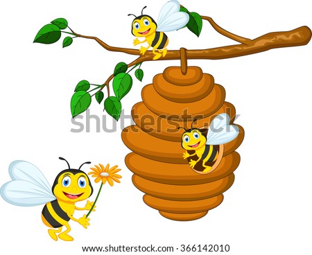 Illustration Beehive Suspended Tree Bees Around Stock Vector 218883337 ...