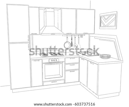 Contour Illustration Corner Kitchen Built Fridge Stock Illustration ...