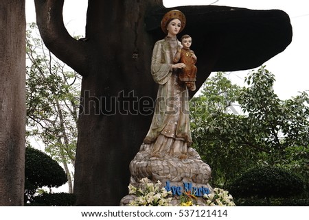 Quang Tri, Vietnam - November 2016 - La Vang church is well worth a visit which was built at the time the government killed the christens, a pilgramage site as having Holy Mother holding baby Jesus