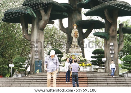 Quang Tri, Vietnam - November 2016 - La Vang church is well worth a visit which was built at the time the government killed the christens, a pilgramage site as having Holy Mother holding baby Jesus