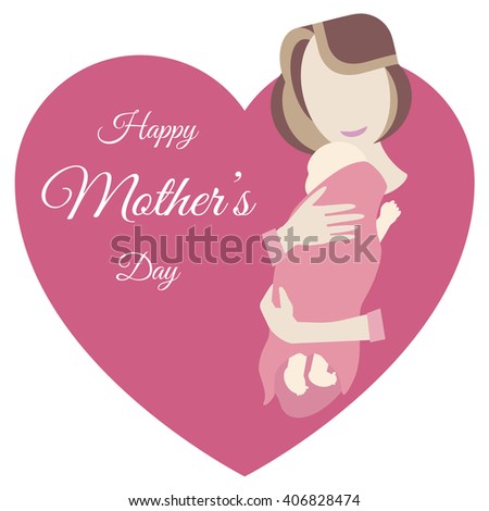 Illustration of mother and baby. Happy Mother's Day. Young mother hugging her baby. Mother and daughter. Vector flat design