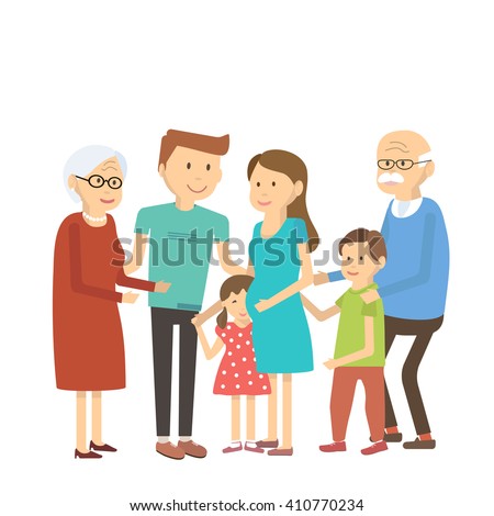 Big Cartoon Family Parents Children Grandparents Stock Vector 86963164 ...