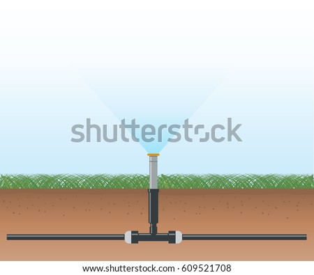 Water irrigation. Automatic sprinklers system. Vector illustration flat design.