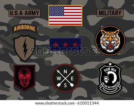 Set of army badge typography, t-shirt graphics, vectors