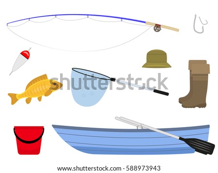 Vector Illustration Set Cartoon Fishing Facilities Stock Vector ...