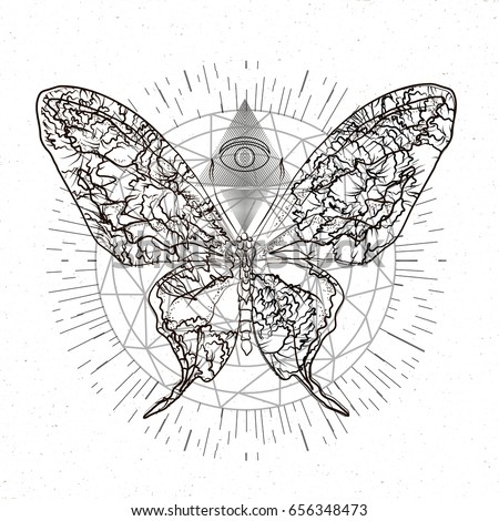 Butterfly Combined Sacred Geometry Tattoo Mystical And Esoteric For T Shirts Design Vector