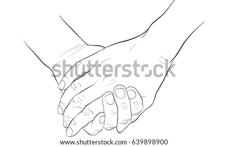 Hand Holding Together Romantic Drawing Vector Stock Vector 374604901