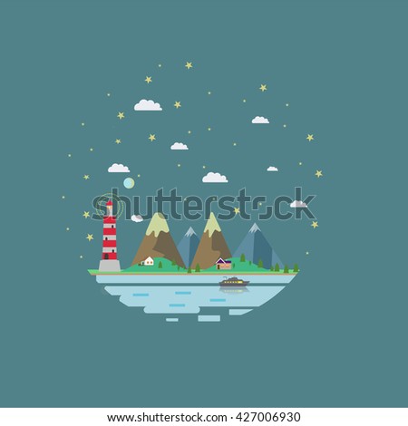 Night landscape. Vector illustration.