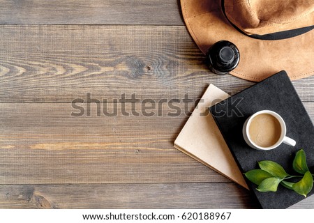 author office in writer concept on desk background top view mock up