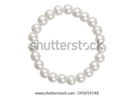 White round elastic bracelet made of medium pearl-like round beads, isolated on white background, clipping path included