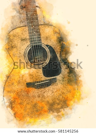 Abstract Guitarist Foreground Close Up Watercolor Stock Illustration ...