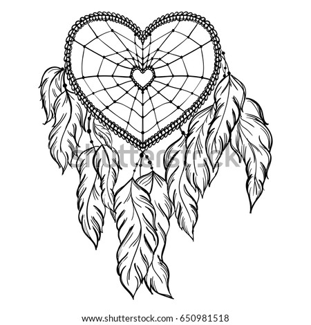 Hand Drawn Ethnic Dreamcatcher Heart Coloring Stock Vector ...