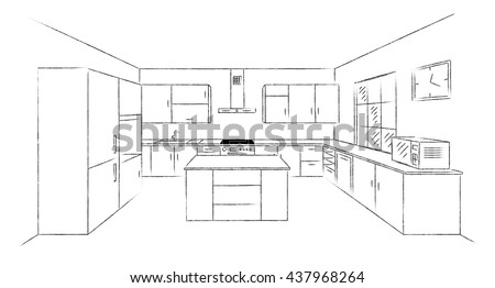 Kitchen Drawing Perspective sketch hand drawing kitchen interior plan stock vector 437968264 Kitchen Drawing Perspective sketch hand drawing kitchen interior plan stock vector 437968264