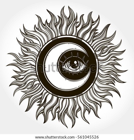 Bohemian Hand Drawn Moon Mystic Eye Stock Vector 561045526 ...