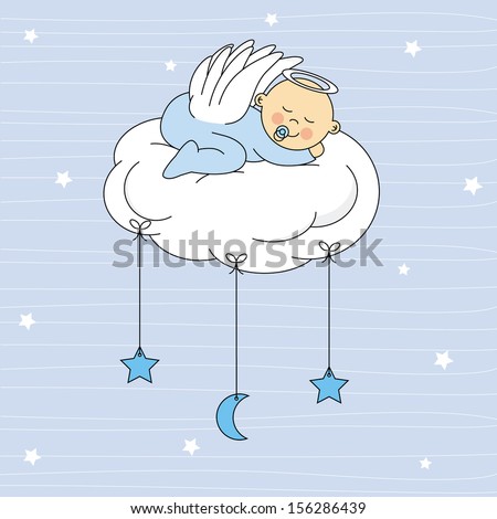 Download Baby Boy Dressed Angel Sleeping On Stock Vector 156286439 ...