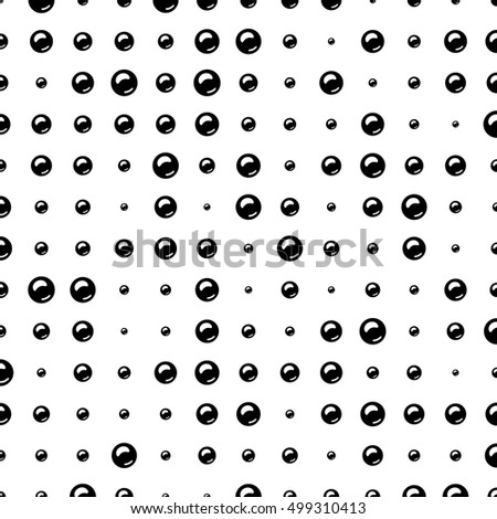 Seamless pattern of the bubbles. Monochrome image. Shiny black pearls.