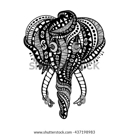 Vintage Handdrawn Indian Elephant Head Vector Stock Vector 437198983