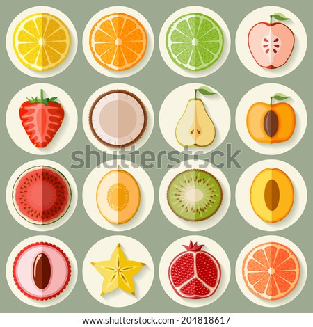 Vector fruit icon set in flat style. Template elements for web and mobile applications.
