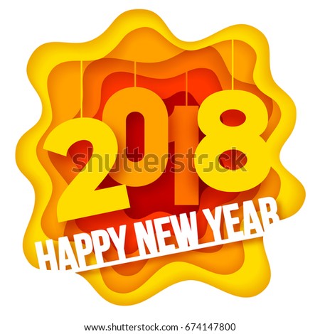 Paper art carving style design with digits 2018 for your Christmas Flyers and Greetings Card. Vector illustration.