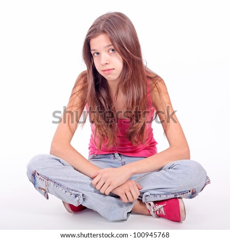 Beautiful Happy Teenage Girl Sitting Squatted Stock Photo 79949764 ...