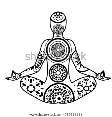 Vector Yoga Theme Illustrations Including Meditation Pose Mandala Lotus Flower And Paisley Ornament