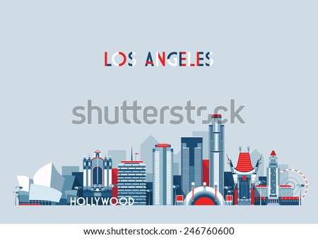 Los Angeles (United States) city skyline vector background. Flat trendy illustration