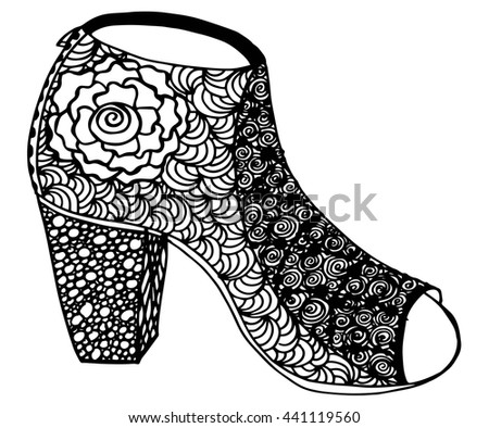 Hand Drawn Outline Ornamental High Heel Stock Vector (Royalty Free