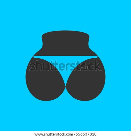 Sexy panties, women ass in a thong icon flat. Simple vector black pictogram on blue background