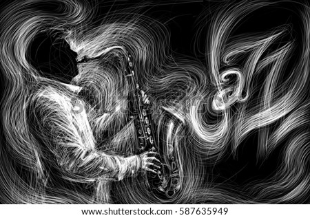 Jazz saxophone player jazz musician saxophonist abstract line grunge style illustration festival poster Jazz saxophone player jazz musician saxophonist abstract line grunge style illustration festival poster