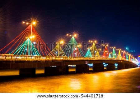 Colorful bridge in Nha Trang night view.