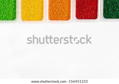 Polymeric dye. Plastic pellets. Colorant for plastics. Pigment in the granules. Polymer beads