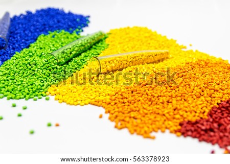 Polymeric dye. Plastic pellets. Colorant for plastics. Pigment in the granules.