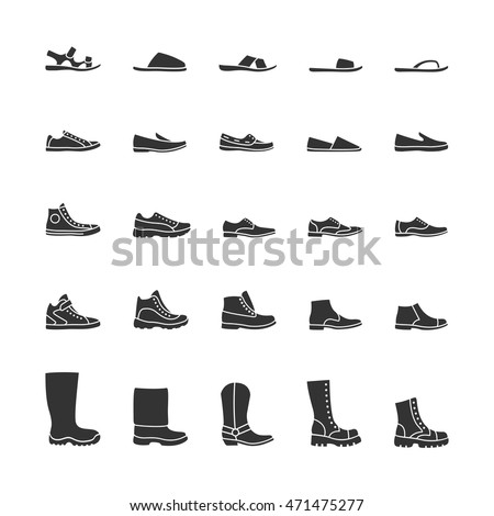 Icons of men's shoes. Vector black icons