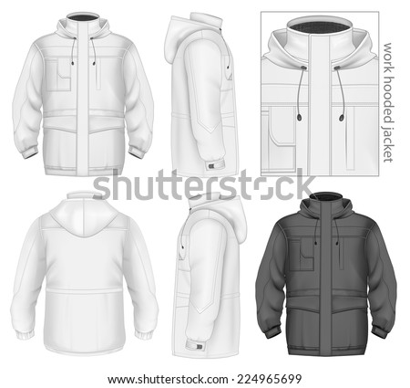 Download Mens Work Hooded Jacket Front Back Stock Vector (Royalty ...