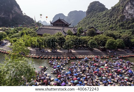 Ninh Binh, Vietnam, June 23, 2015 Ecotourism Zone, Trang An Ninh Binh. recognized world natural heritage. many tourists sailing tour