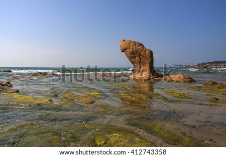 Binh Thuan, Vietnam, April 26, 2016 ancient rock, called (Co Thach) waters Binh Thuan, Vietnam