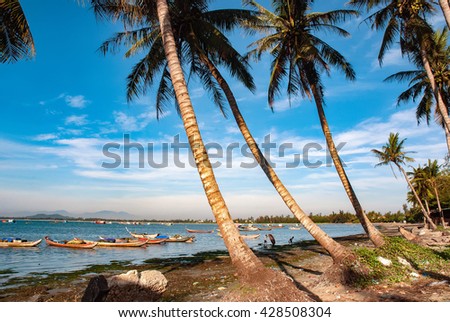 QUANG NGAI, Vietnam, April 18, 2016 coconut beach, My Khe, Quang Ngai Province, central Vietnam