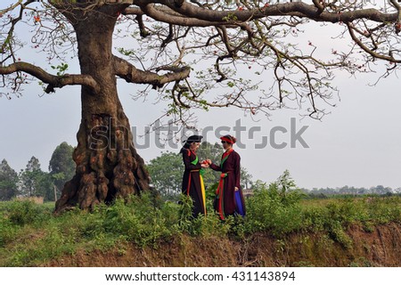 BAC Ninh, Vietnam, May 4, 2016 the village girls Bac Ninh, walking outdoors, summer