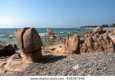 Binh Thuan, Vietnam, April 26, 2016 ancient rock, called (Co Thach) waters Binh Thuan, Vietnam