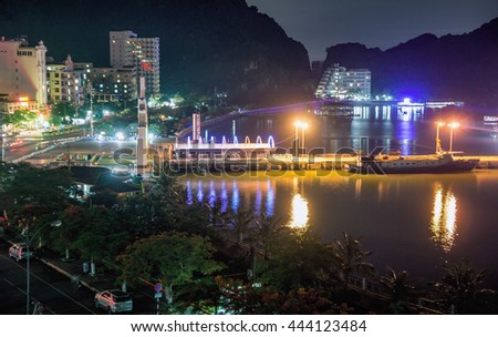 CAT BA, VIET NAM, June 19, 2016 the town, the Bay Cat Ba, Hai Phong City, Vietnam, at night