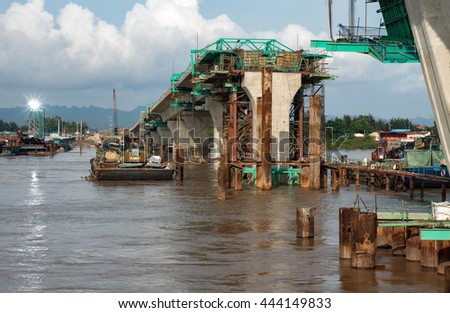 HAI PHONG, VIETNAM, June 10, 2016 cable-stayed bridge, which connects the city of Haiphong to Cat Ba island, Vietnam, being the Japanese architect, construction