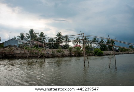 VINH LONG, VIETNAM, May 21, 2016 simple bamboo bridges, rural, provinces of Vinh Long, Vietnam
