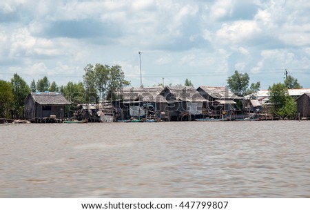 CA MAU, VIET NAM, July 2, 2016 floating cottages, waterways, sea Ca Mau, Vietnam