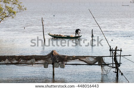 CA MAU, VIET NAM, July 2, 2016 Fishermen, Ca Mau sea, Vietnam, fishing