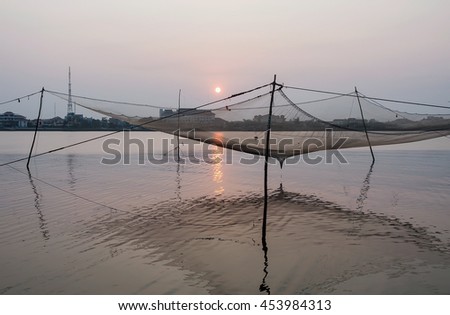 QUANG BINH, Vietnam, July 12, 2016 fishing nets, sea Quang Binh, Vietnam, in the afternoon sunset