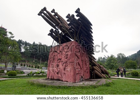 Ha Tinh, Vietnam, July 11, 2016 bomb, fighters. At the ruins of war - Dong Loc T-junction, Ha Tinh, Vietnam
