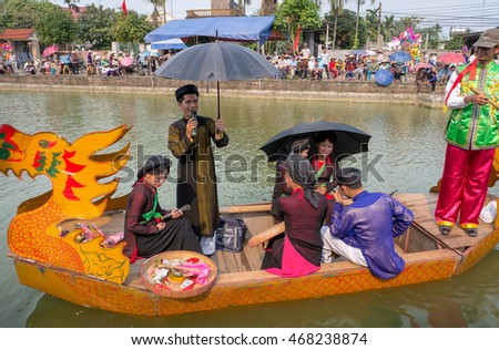 BAC Ninh, Vietnam, April 10, 2016 festival, folk singing on the boat. Intangible Heritage of Humanity, held at the lakes Bac Ninh, Vietnam