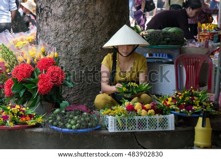 HAI DUONG, Vietnam, September 15, 2016 girls, rural Hai Duong, Vietnam. flower business