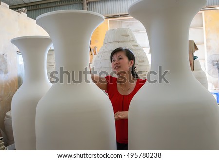 HAI DUONG, Vietnam, July 25, 2016 workers working, Chu Dau pottery, Hai Duong Province, Vietnam